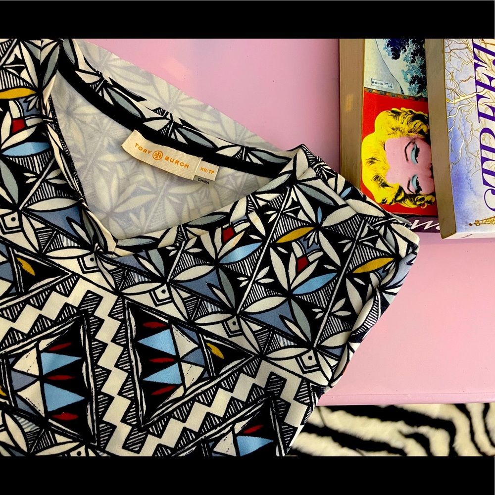 Tory Burch Fun Geometric V Neck Top NWOT